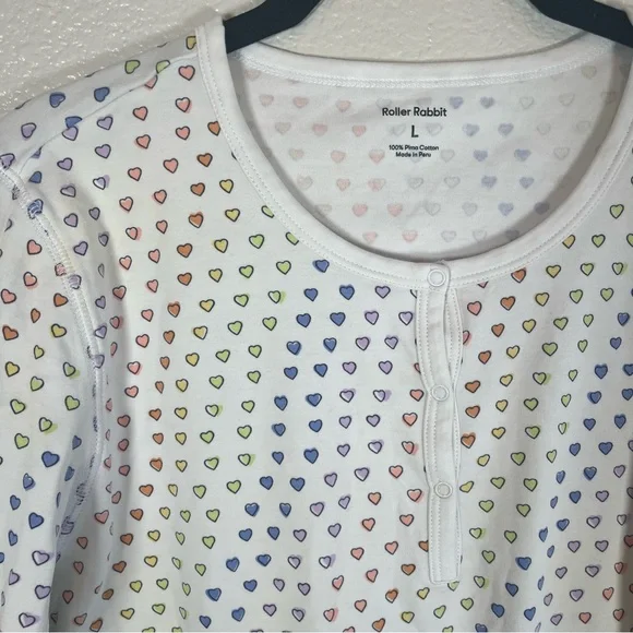 Roller Rabbit Disco Hearts White Henley Pajama Top Multiple Sizes - Picture 6 of 7